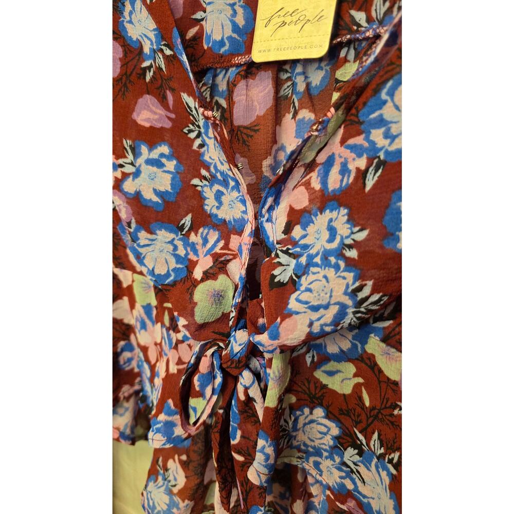 Nwt Free People Floral Maybel Shiraz Combo Peplum long sleeve Crop Top XS - Picture 5 of 12